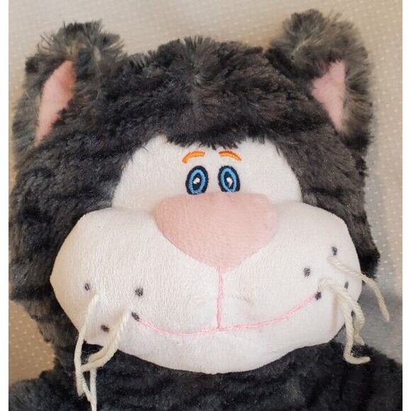 Teddy Mountain Grey Striped Cat Stuffed Animal Plush Toy Embroidered Eyes - Picture 1 of 11